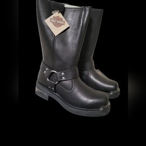 NWT HARLEY DAVISON LANDON BLACK LEATHER MOTORCYCLE BOOTS MEN 8 WOMEN 9.5/10